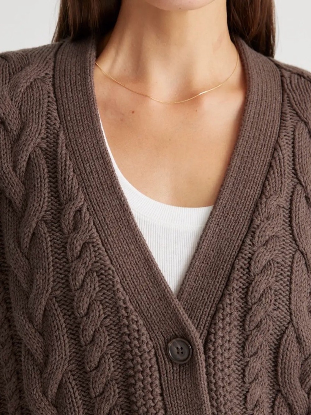 Quince Cable Knit Cardigan - Brown Size Small - Picture 2 of 7